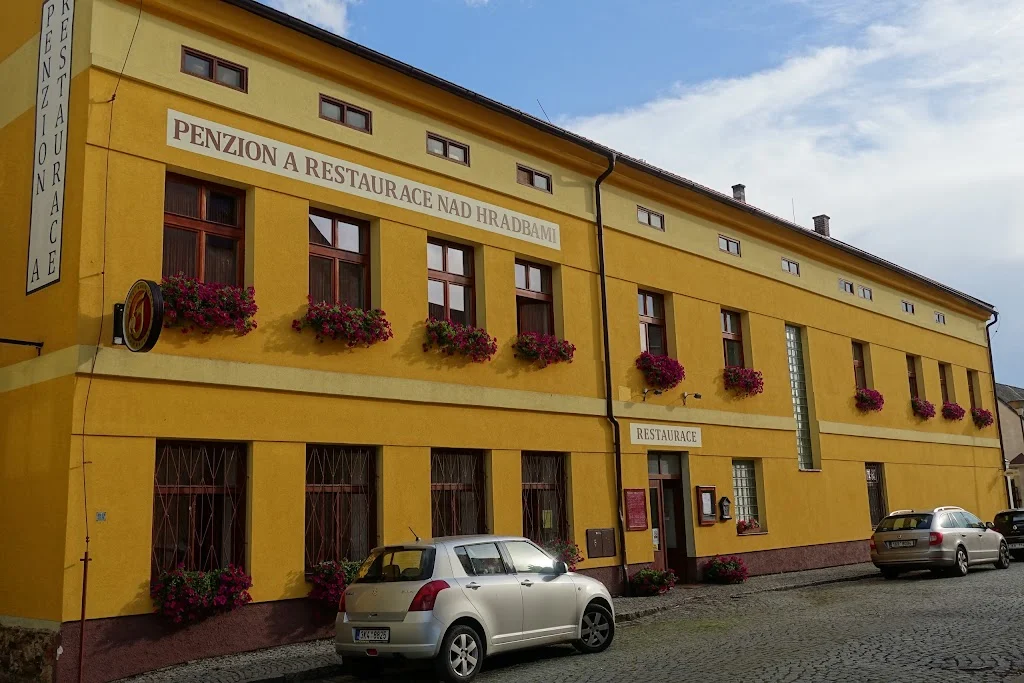 historic guesthouse on the square of a small Czech town, Žlutice, traditional architecture